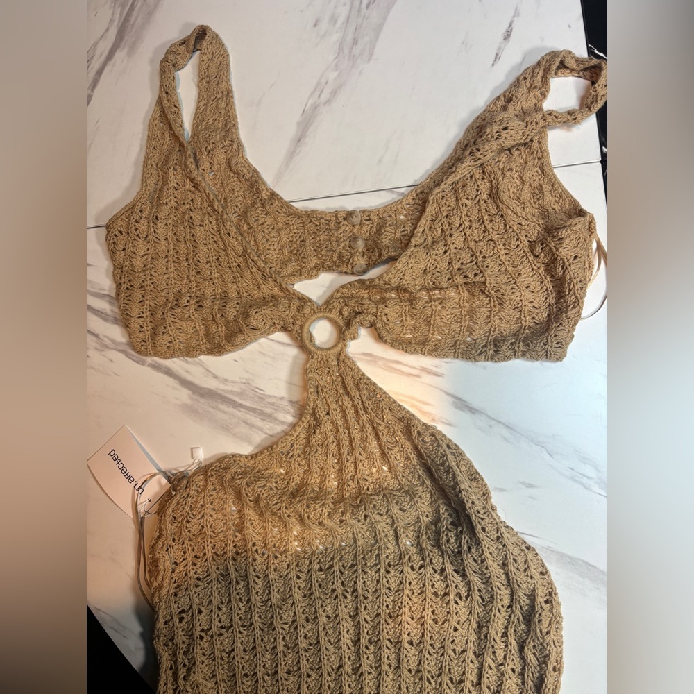 Un.Affected Australia Fitted Camel Crochet Knit Midi Dress- NOT BROWN see photos - Picture 12 of 15